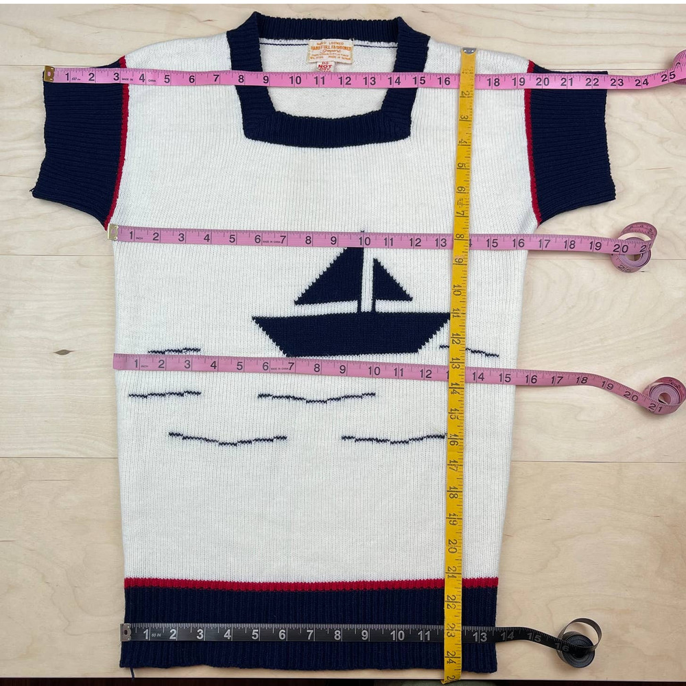 Vintage 1950s Square Neck Nautical Sweater with Sailboat Graphic - Picture 5 of 7
